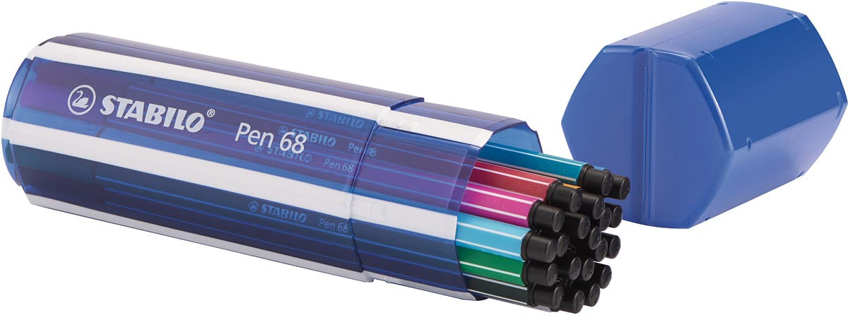 STABILO Pen 68 viltstift, Grote Pennen Doos van 20 stuks in diverse kleuren met 10 extra stiften