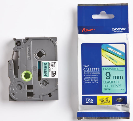 Brother TZe tape voor P-Touch 9 mm, zwart op groen 25 stuks, OfficeTown