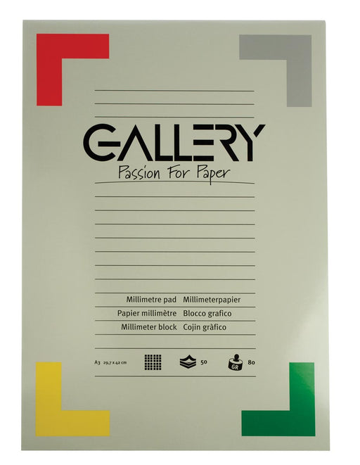 Gallery millimeterpapier, ft 29,7 x 42 cm (A3), blok van 50 vel 5 stuks, OfficeTown
