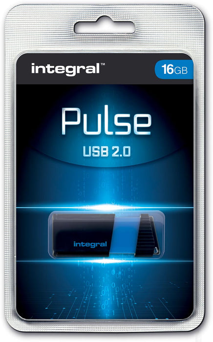 Pulse USB 2.0 Stick met 16 GB Geheugen, Zwart/Blauw met Fluorescerend Midden