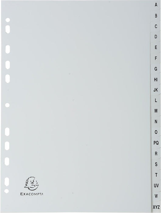 Exacompta tabbladen van A4-formaat, PP-materiaal, A tot Z, 20 tabs, grijs