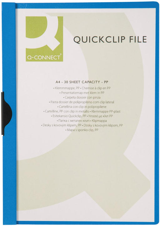 Q-CONNECT Klemmap metalenclip A4 30 vel Transparant blauw 25 stuks, OfficeTown