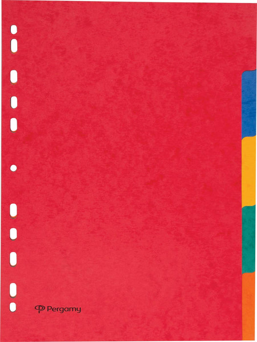 Tabbladen van Pergamy A4-formaat, 11-gaatsperforatie, stevig karton, geassorteerde kleuren, 5 tabbladen
