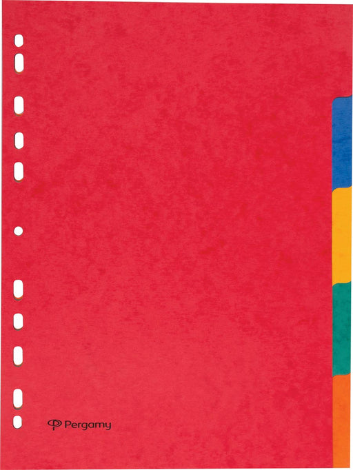 Pergamy tabbladen ft A4, 11-gaatsperforatie, stevig karton, geassorteerde kleuren, 5 tabs 50 stuks, OfficeTown