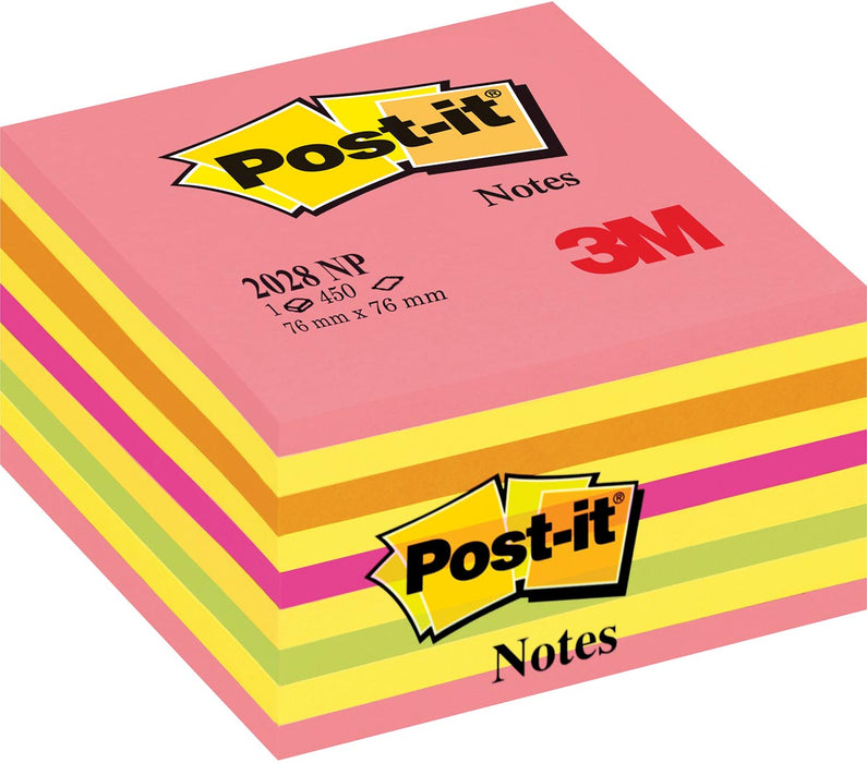 Post-it Notes kubus, 450 vel, ft 76 x 76 mm, roze-geel tinten 12 stuks, OfficeTown