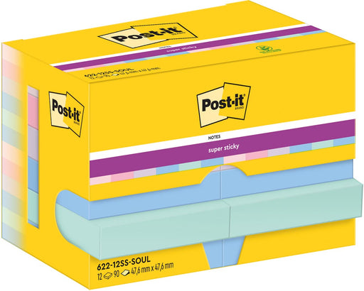 Post-It Super Sticky Notes Soulful, 90 vel, ft 47,6 x 47,6 mm, pak van 12 blokken 24 stuks, OfficeTown