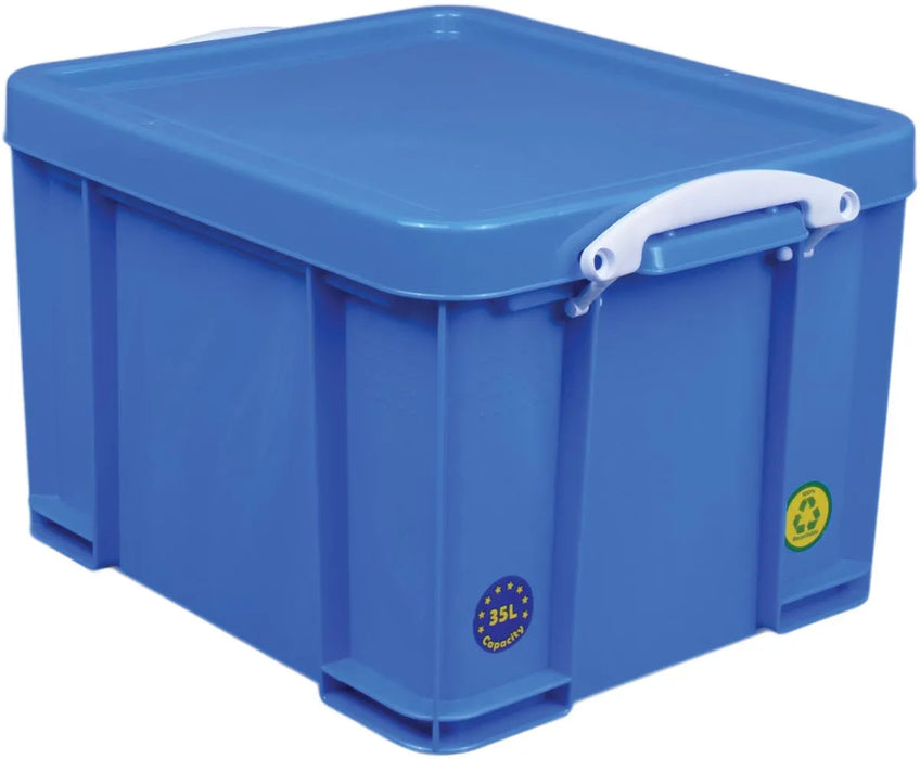 Really Useful Box opbergdoos 35 liter, neonblauw met witte handvaten 1 stuks