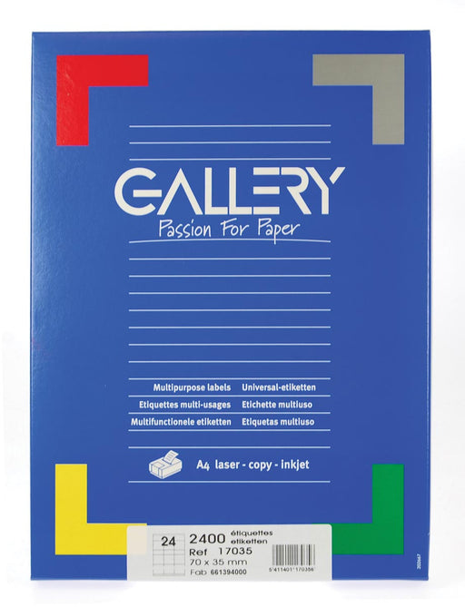 Gallery witte etiketten ft 70 x 35 mm (b x h), rechte hoeken, doos van 2.400 etiketten 5 stuks, OfficeTown