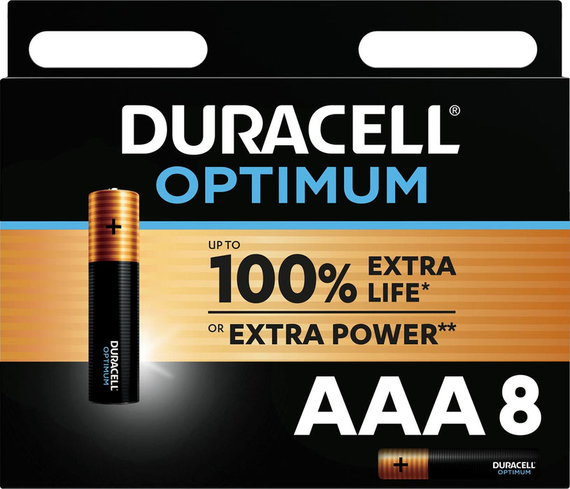 Duracell Optimum AAA-batterijen, blisterverpakking met 8 stuks