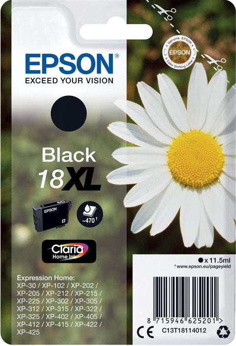 Epson inktcartridge 18XL, 470 pagina's, OEM C13T18114012, zwart