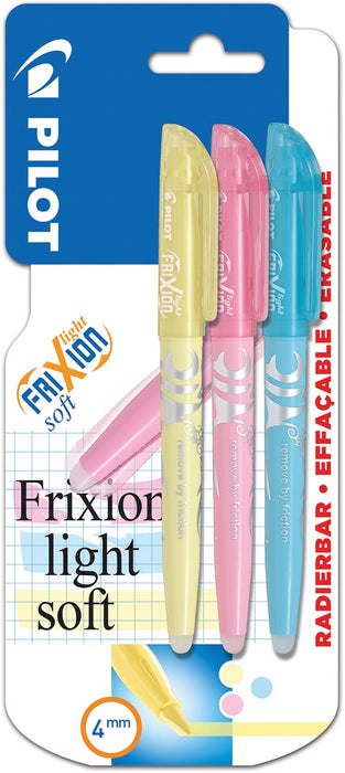 Pilot Frixion Light Soft, set van 3 markers in verschillende kleuren met uitwisbare inkt
