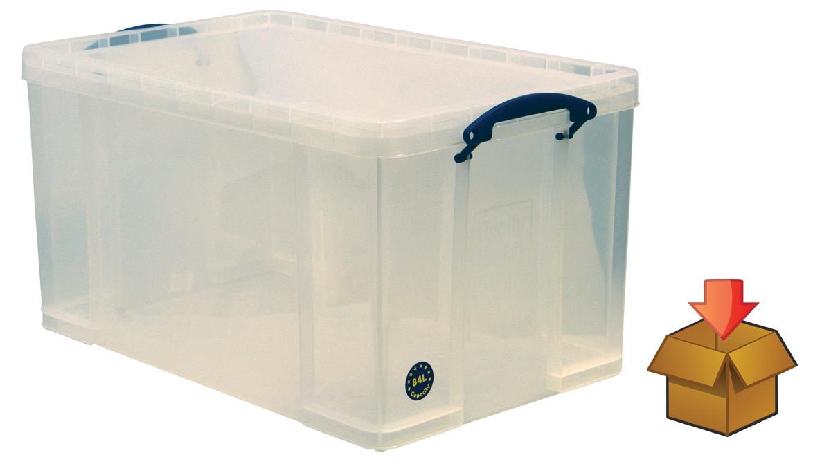 Echt Nuttige Doos 84 liter, transparant, individueel verpakt in karton - OfficeTown