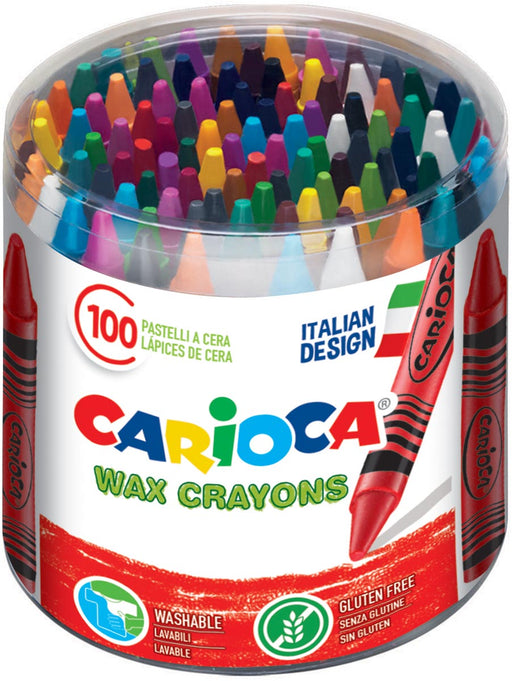 Carioca waskrijt Wax, plastic pot met 100 stuks in geassorteerde kleuren 12 stuks, OfficeTown