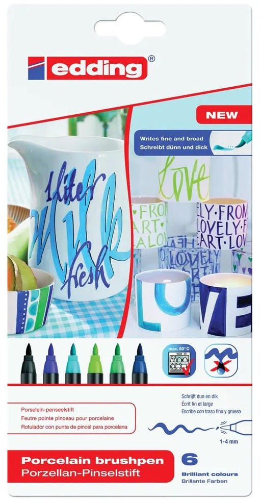 Edding brushpen Porcelein Cool, assortiment, set van 6 - OfficeTown