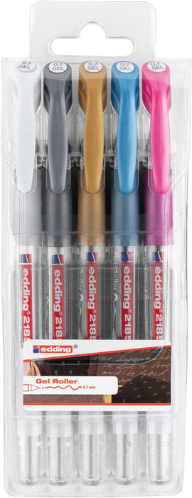 Edding gelroller 2185, etui met 5 stuks in geassorteerde kleuren - OfficeTown