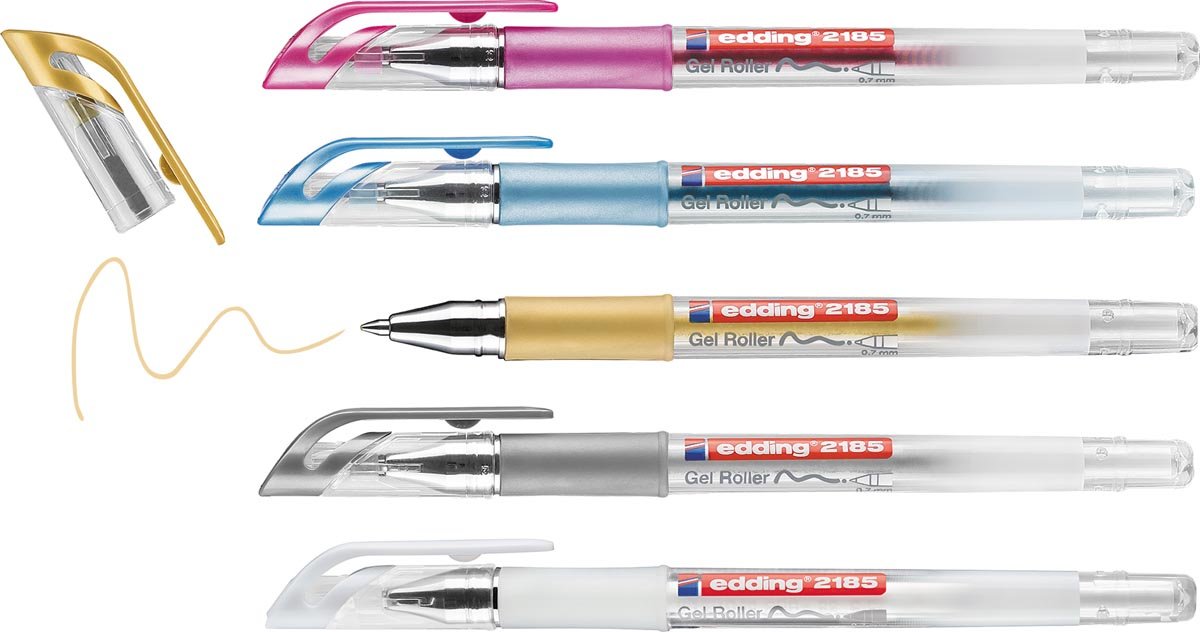 Edding gelroller 2185, etui met 5 stuks in geassorteerde kleuren - OfficeTown
