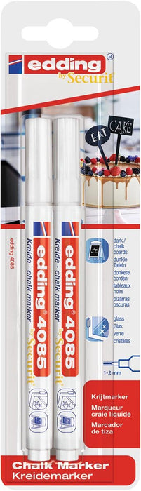 Edding Krijtmarker e - 4085, ronde punt van 1 - 2 mm, blister van 2 stuks, wit - OfficeTown
