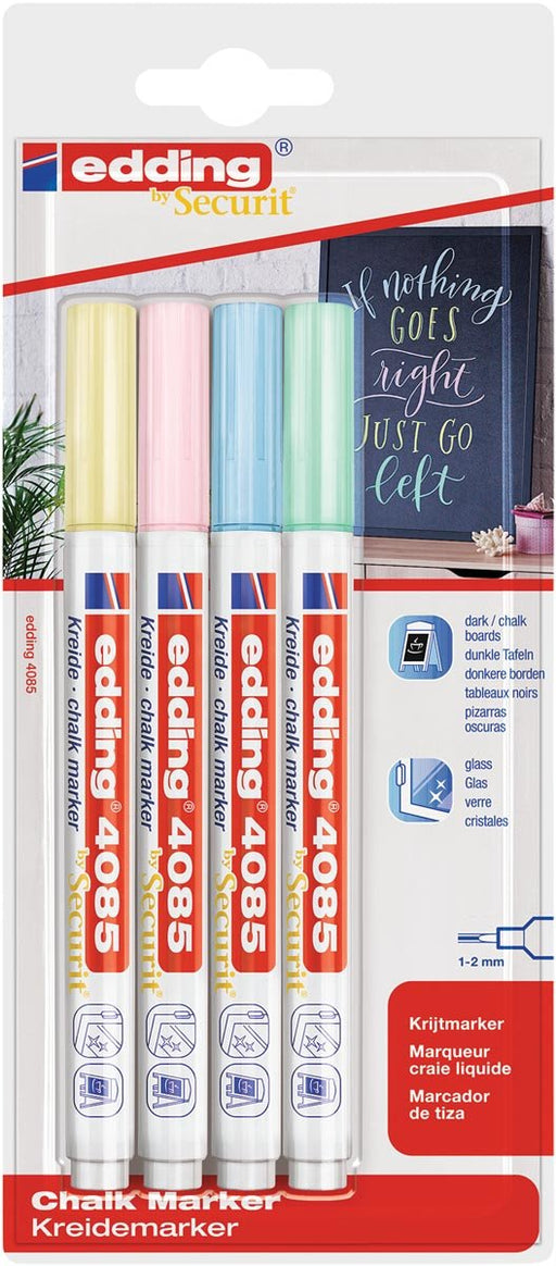 Edding Krijtmarker e - 4085, ronde punt van 1 - 2 mm, blister van 4 pastel kleuren - OfficeTown