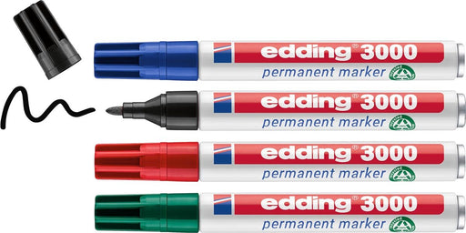 Edding permanent marker 3000, geassorteerde kleuren, blister van 4 stuks - OfficeTown