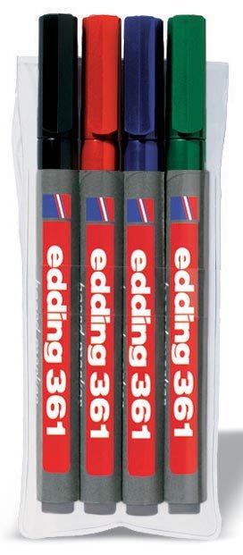 Edding whiteboardmarker e - 361 etui 4 stuks met ronde punt in geassorteerde kleuren - OfficeTown