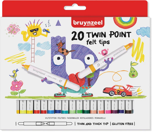 Bruynzeel Kids viltstiften Twin Point, set van 20 stuks in geassorteerde kleuren 6 stuks, OfficeTown