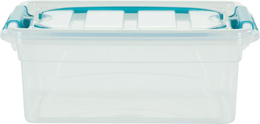 Whitefurze Carry Box opbergdoos 5 liter, transparant met blauwe handvaten 12 stuks, OfficeTown