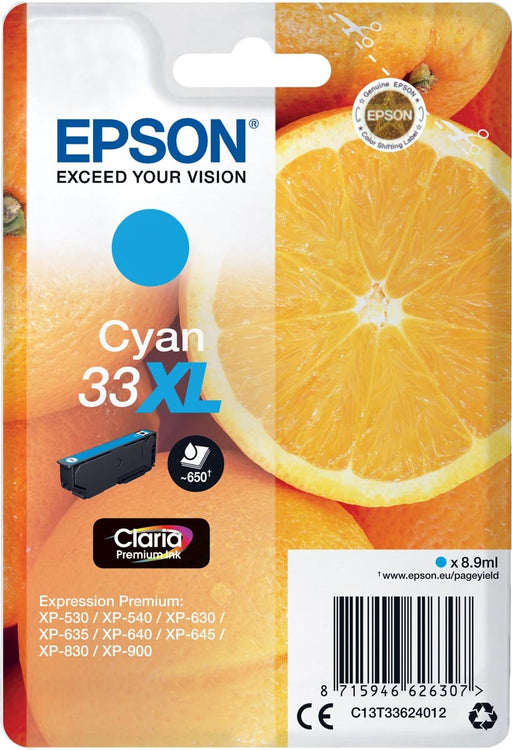 Epson inktcartridge 33XL, 650 pagina's, OEM C13T33624012, cyaan - Geschikt voor Epson XP 530 - OfficeTown