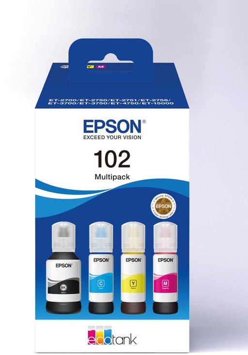 Epson inktfles 102, 6.000 - 7.500 pagina's, OEM C13T03R640, 4 kleuren - OfficeTown