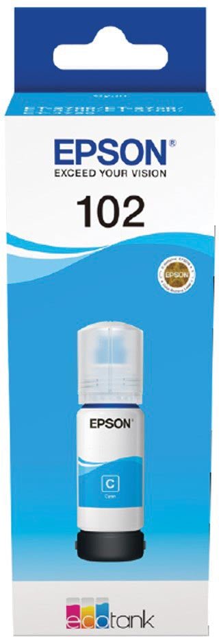 Epson inktfles 102, 6.000 pagina's, OEM C13T03R240, cyaan - Voor EcoTank ET - 3700 Series, ET - 2700 Series, ET - 3700, ET - 2700, ET - 3750, ET - 4750, ET - 2750 - OfficeTown