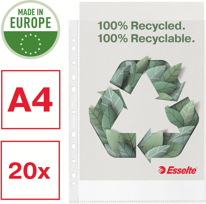 Esselte geperforeerde showtas, 100 % gerecycleerd, ft A4, 70 micron, doos van 20 stuks - OfficeTown