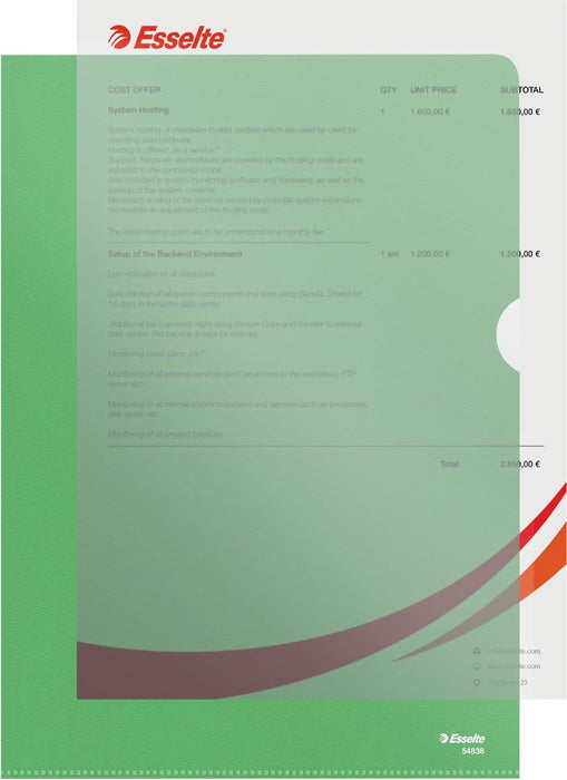 Esselte l - map, copy safe, gekorreld, A4, 115 micron, pak van 100 stuks, groen - OfficeTown