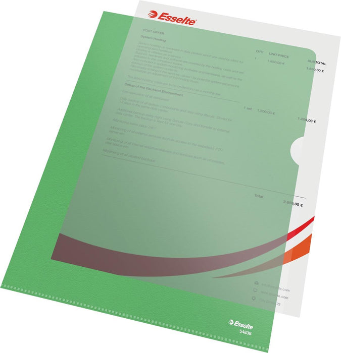 Esselte l - map, copy safe, gekorreld, A4, 115 micron, pak van 100 stuks, groen - OfficeTown