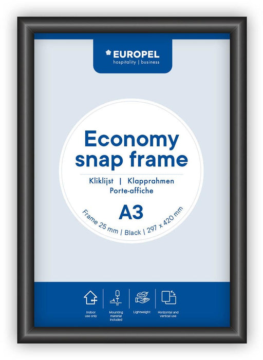 Europel clicklijst Economy, lijst 25 mm, ft A3, zwart - OfficeTown