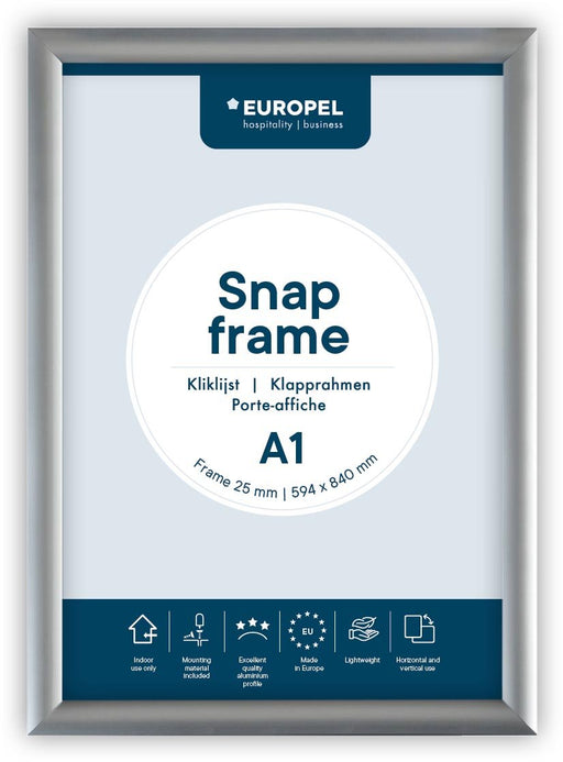 Europel clicklijst, lijst 25mm A1, zilverkleurig posterframe - OfficeTown