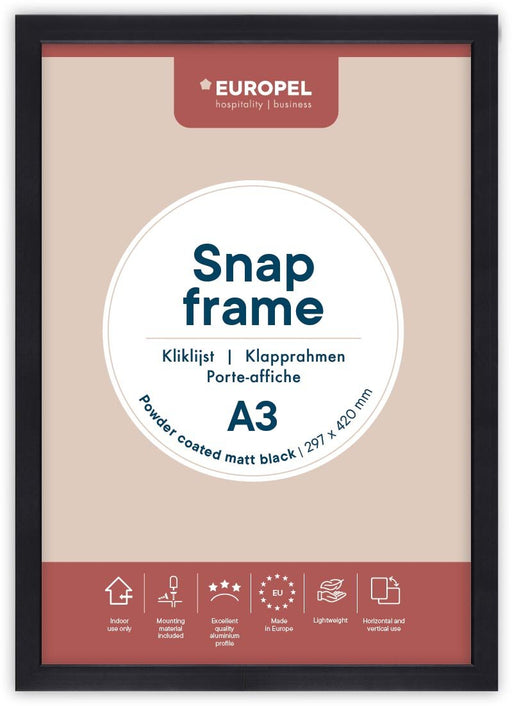 Europel clicklijst, lijst 25mm A3, mat zwart posterframe - OfficeTown