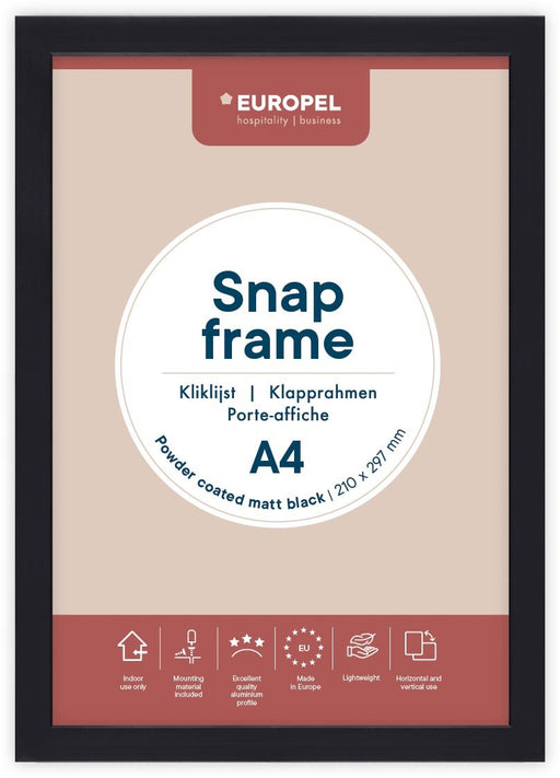 Europel clicklijst, lijst 25mm A4, mat zwart posterframe - OfficeTown