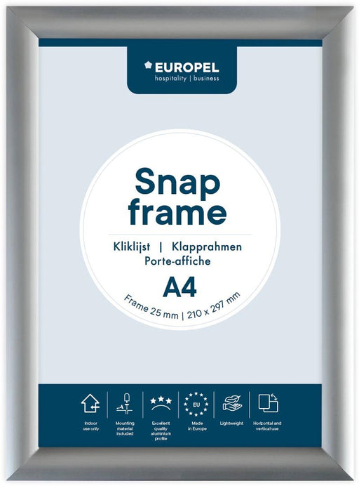 Europel clicklijst, lijst 25mm A4, zilverkleurig posterframe - OfficeTown