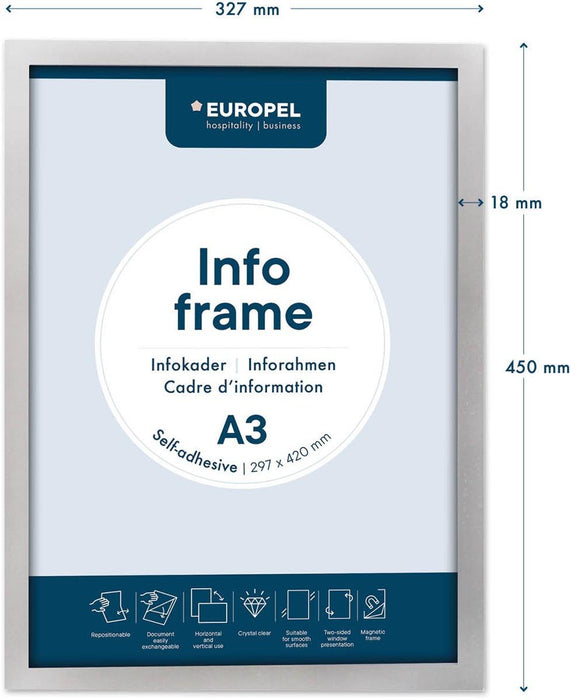 Europel zelfklevend kader ft A3, zilver, pak van 2 stuks - OfficeTown