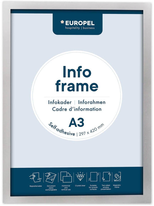 Europel zelfklevend kader ft A3, zilver, pak van 2 stuks - OfficeTown