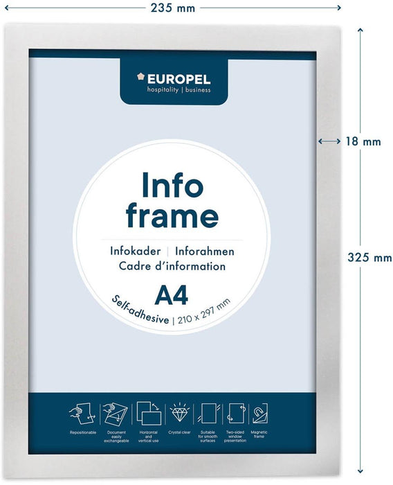 Europel zelfklevend kader ft A4, zilver, pak van 2 stuks - OfficeTown