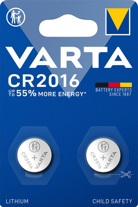 Varta knoopcel Lithium CR2016, blister van 2 stuks 10 years power gegarandeerd