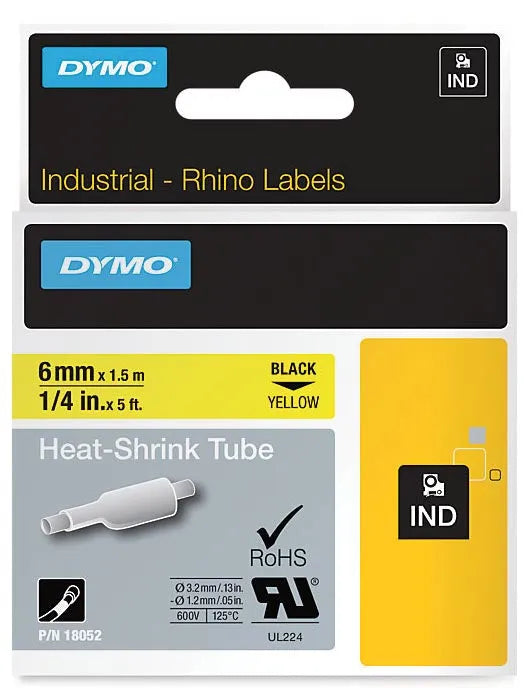 Dymo RHINO krimpkous 6 mm, zwart op geel