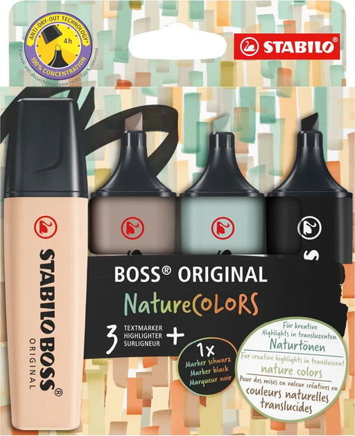 STABILO BOSS ORIGINAL NatureCOLORS markeerstift, etui van 4 stuks, assorti 5 stuks, OfficeTown