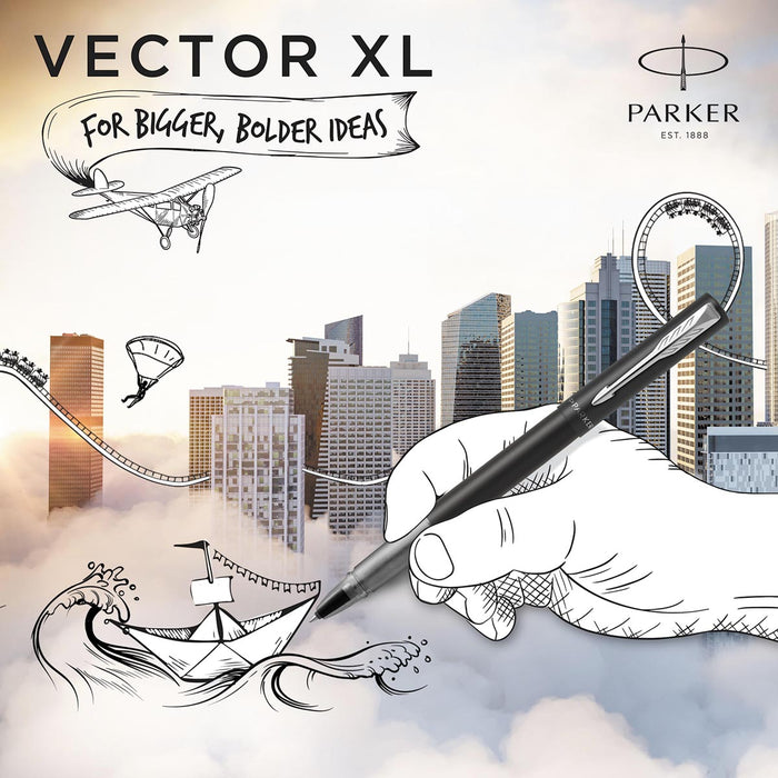 Parker roller Vector XL, fijn, in giftbox, zilver