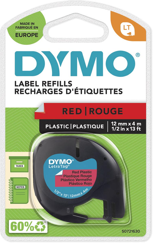 Dymo LetraTAG tape 12 mm, plastic rood 10 stuks, OfficeTown