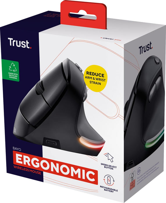 Trust Bayo draadloze ergonomische muis Eco, voor rechtshandigen