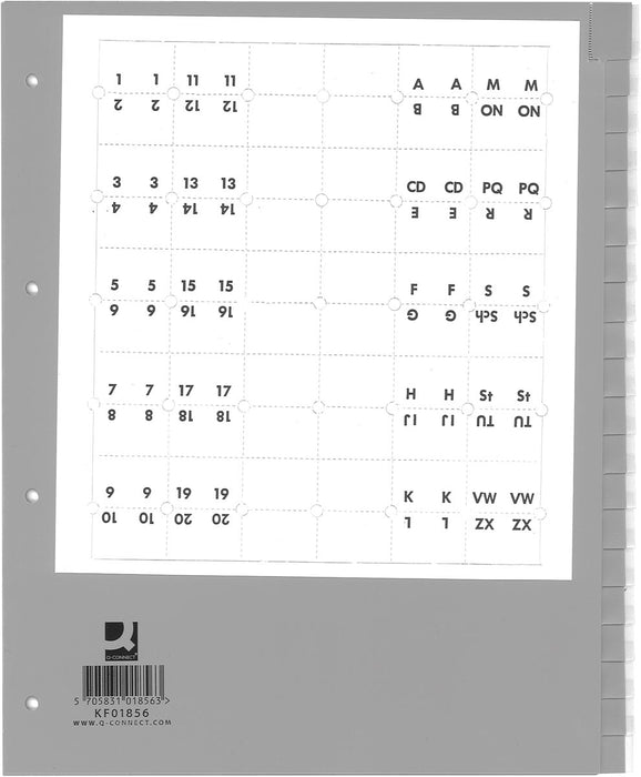 Q-CONNECT neutrale tabbladen, A4, PP, 20 tabs, grijs