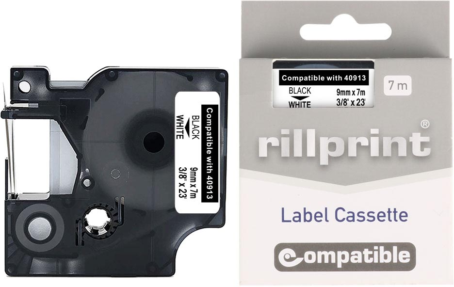 Rillprint compatibele D1-tape voor Dymo 40913, 9 mm, zwart op wit
