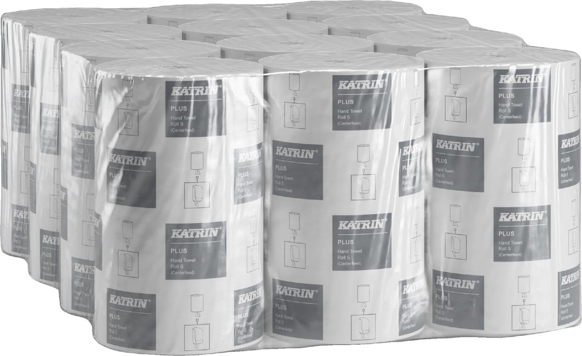 Katrin Plus Rol Handdoekpapier voor Dispenser, 1-laags, Systeem S, 100 m, 12 rollen