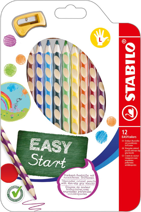 STABILO EASYstart kleurpotlood, linkshandig, set van 12, assorti met slijper